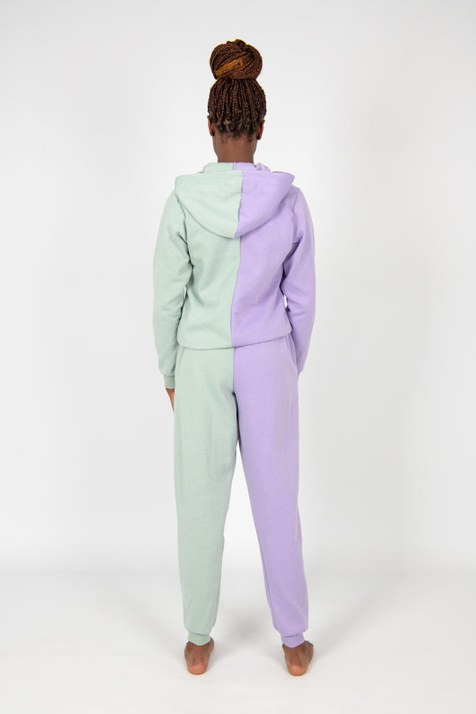 Mint and lilac Tracksuit, Colour Block Tracksuit, Unique Tracksuit, Instagram Tracksuit, Instagram Leggings, TikTok Leggings Half and Half Tracksuit