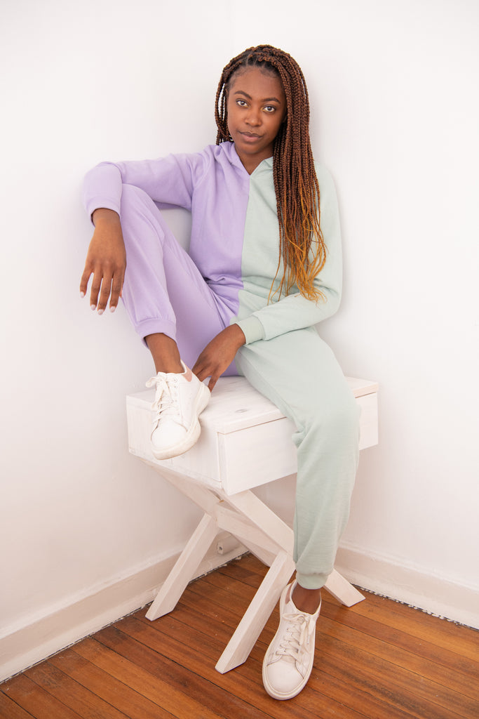 Mint and lilac Tracksuit, Colour Block Tracksuit, Unique Tracksuit, Instagram Tracksuit, Instagram Leggings, TikTok Leggings Half and Half Tracksuit