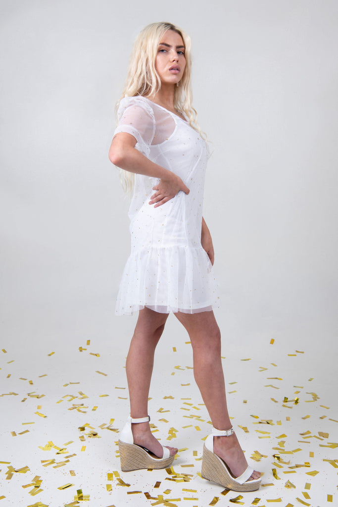 Star Mesh Dress - White - Differently