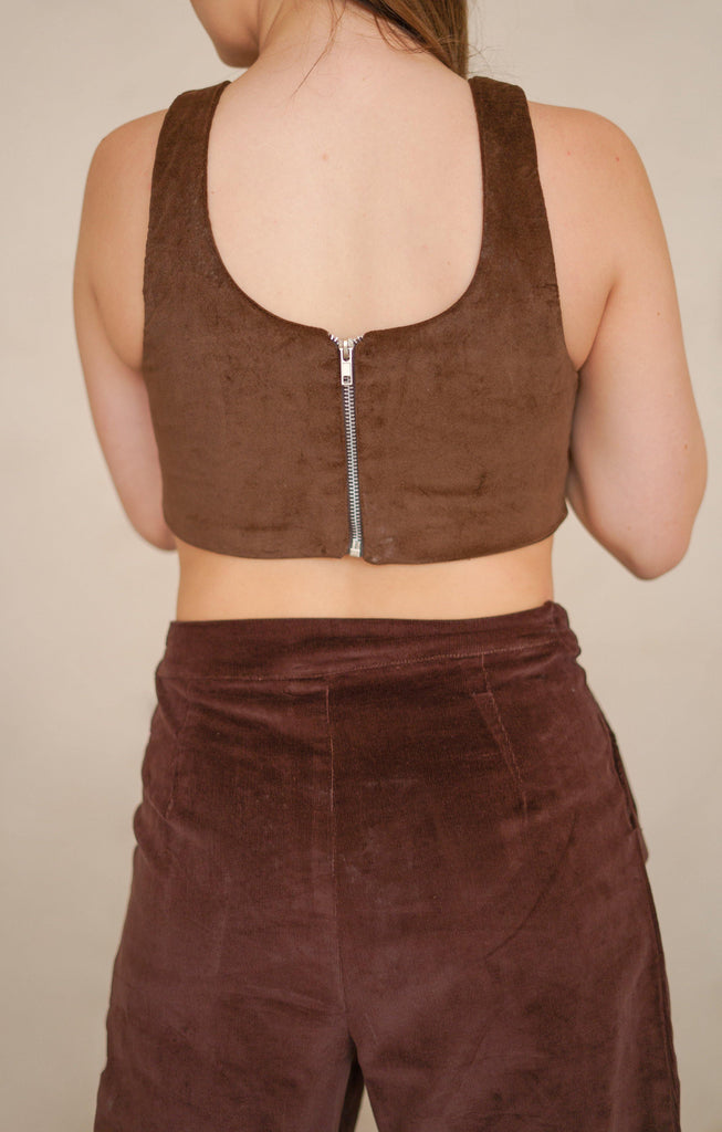Patchwork Corset Top in Beige, Brown, and White. Corset Crop Top with Straps and Back Zip